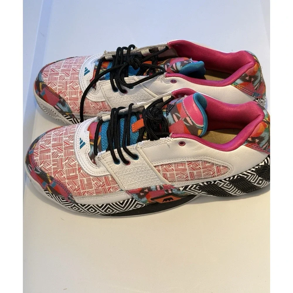 Adidas Streetball Sneakers Mens 11 White Multi Color Geometric Retro Low Top
